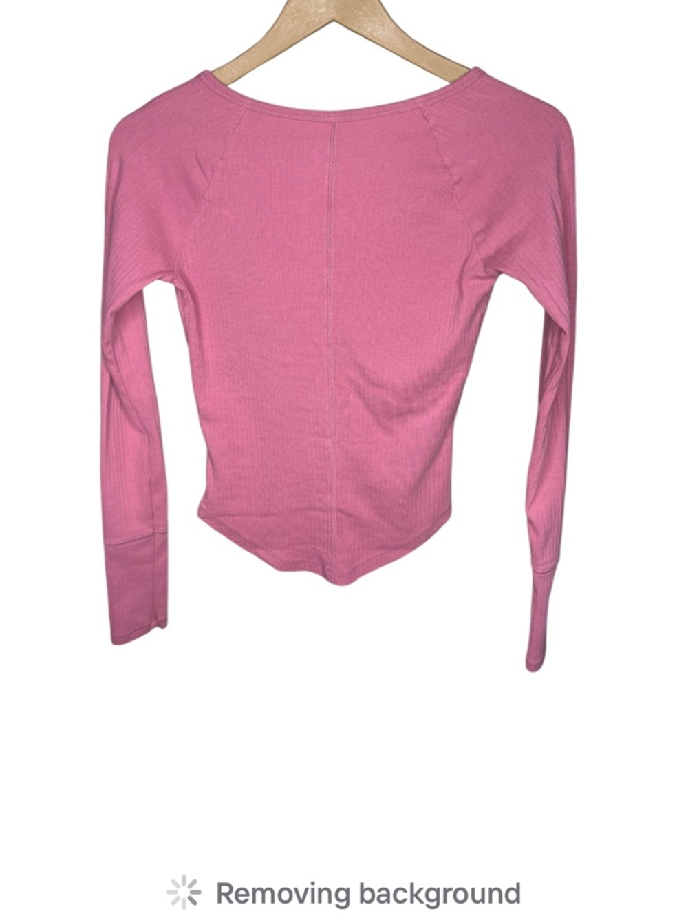 Free People | Pink Ribbed Long Sleeve Top | V-Neck Fitted | Size S - Picture 7 of 7